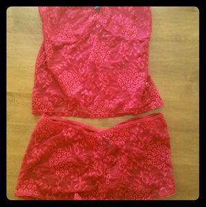 Red lace camisole & matching boy shorts